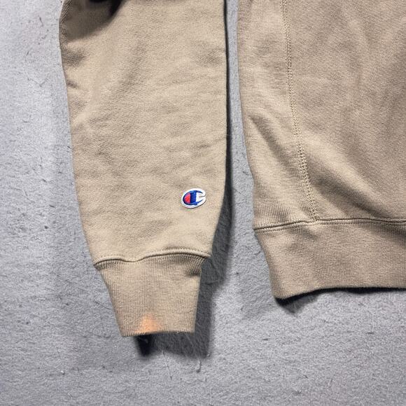Champion‎ Hoodie Men Medium Beige Reverse Weave Pullover Sweatshirt Logo + Spots - Picture 8 of 9